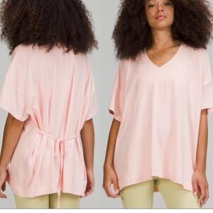 Lululemon Side Tie V-Neck Oversized T-Shirt Sz 6 Pink Mist
